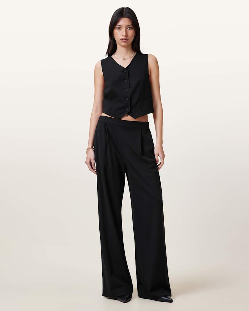 all saints Aleida Lightweight Wide Leg Pants Black