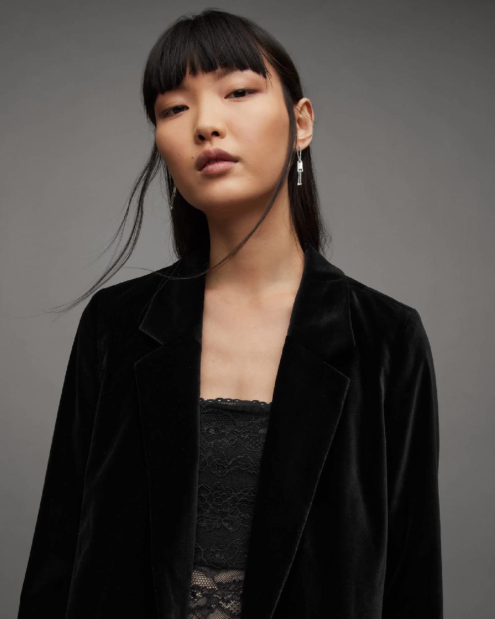 All Saints Aleida Velvet Open Front Blazer Black