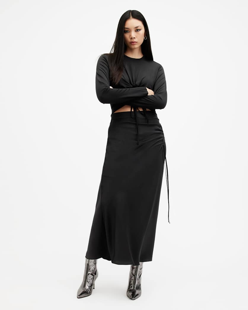 all saints Alexia Gathered Maxi Skirt Black
