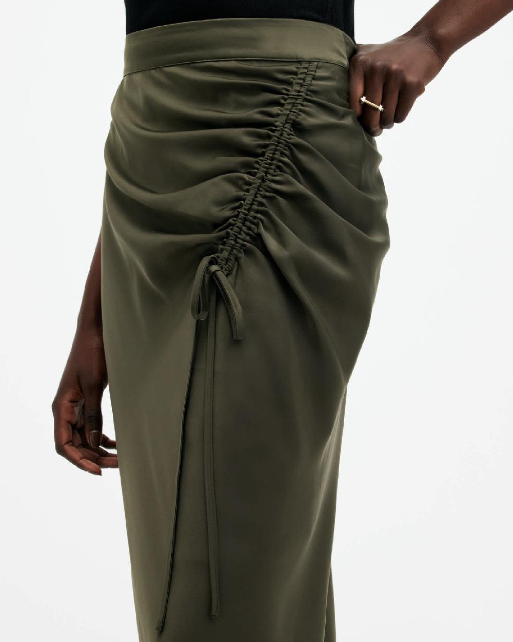 All Saints Alexia Gathered Maxi Skirt Tarmac Green