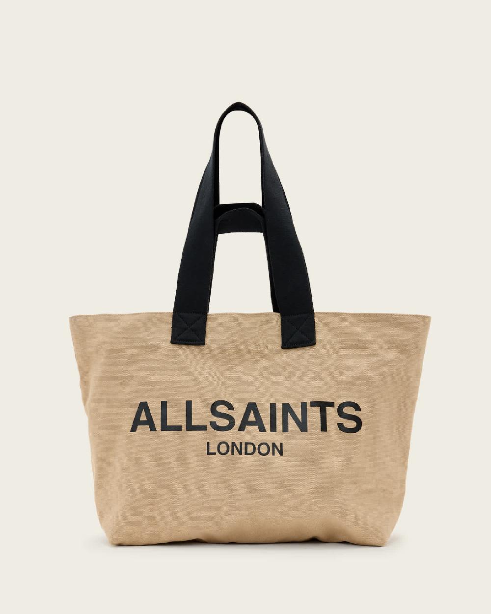 All Saints Ali Logo Canvas Tote Bag Mink Brown