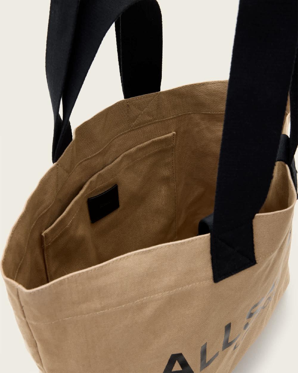 All Saints Ali Logo Canvas Tote Bag Mink Brown