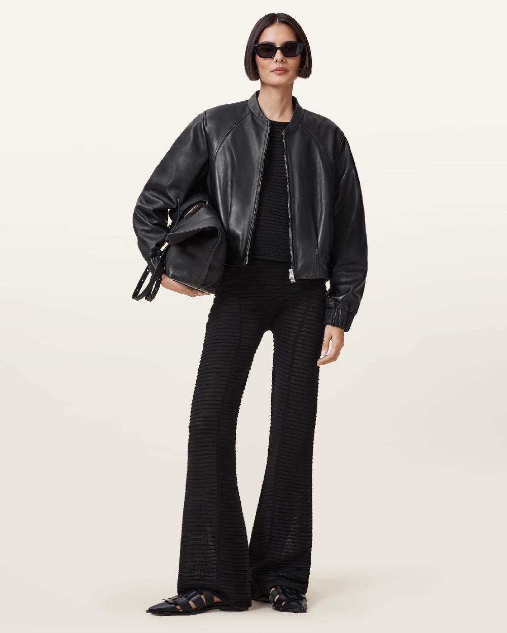 All Saints Alice Sheer Knit Flared Pants Black