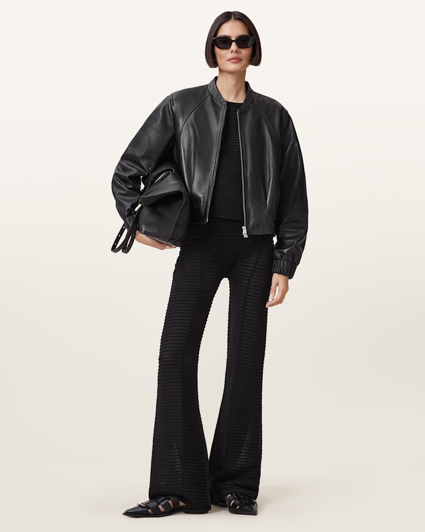 all saints Alice Sheer Knit Flared Pants Black