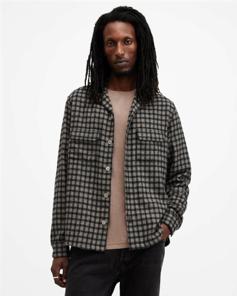 All Saints Alkame Checked Relaxed Fit Shirt Brown