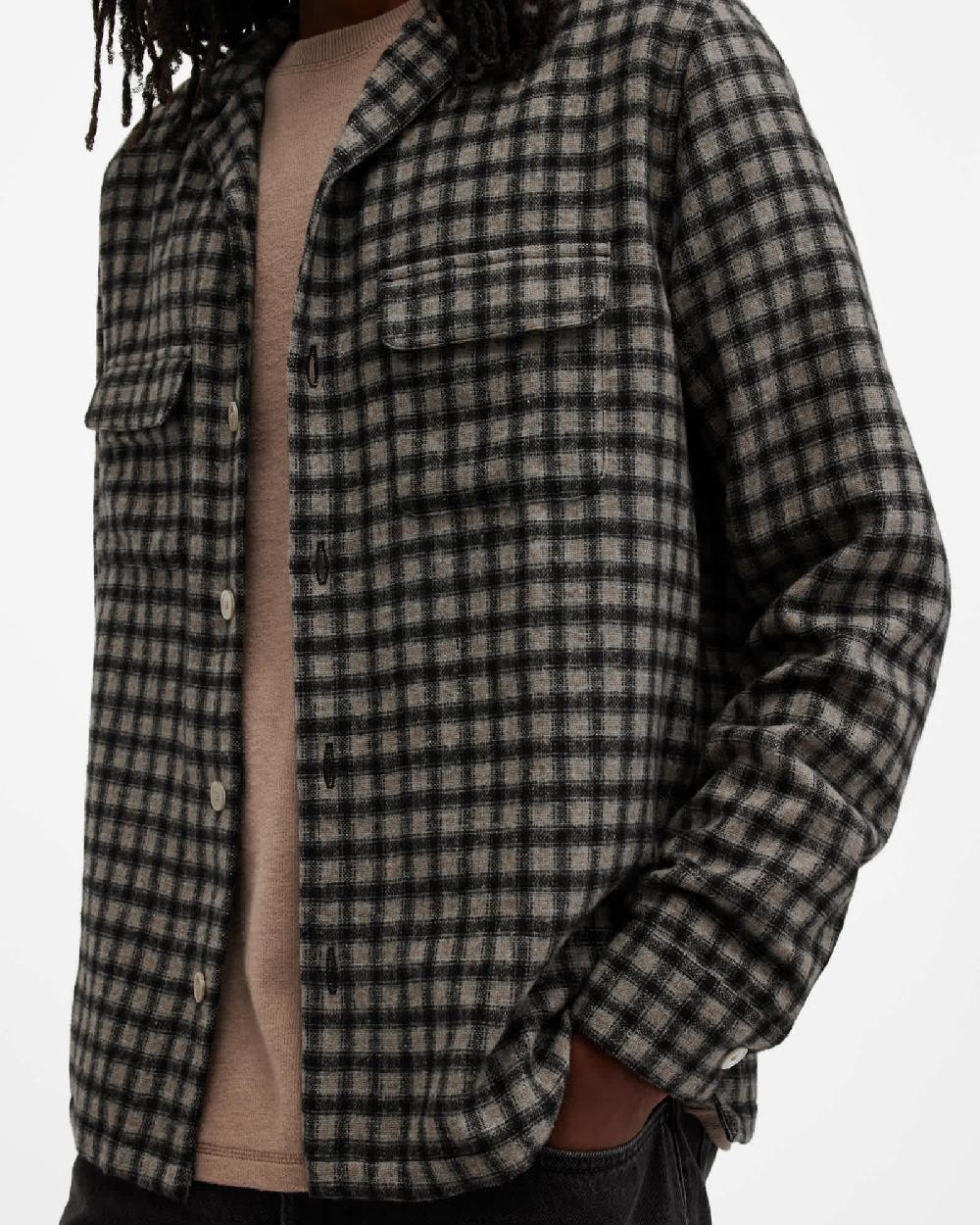 All Saints Alkame Checked Relaxed Fit Shirt Brown