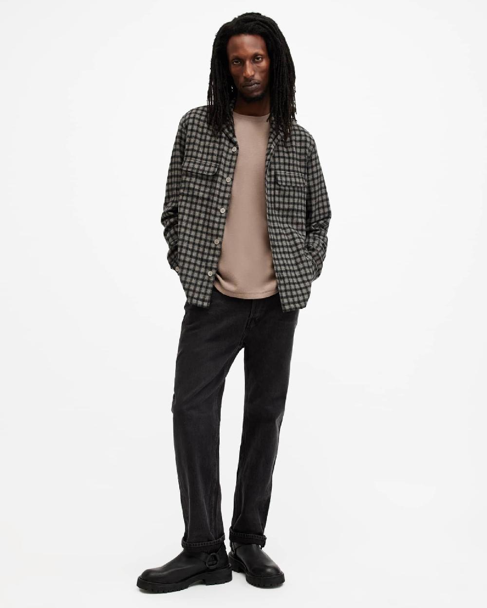 All Saints Alkame Checked Relaxed Fit Shirt Brown