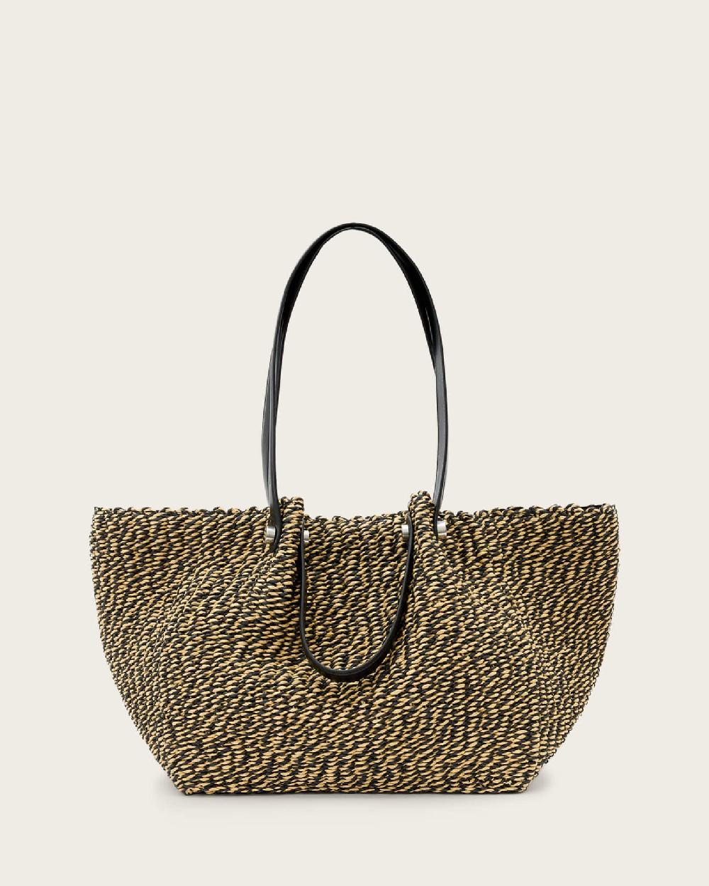 All Saints Allington Straw Tote Bag Black/Natural