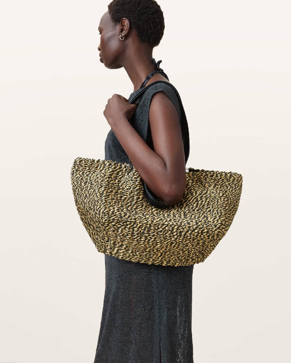 All Saints Allington Straw Tote Bag Black/Natural