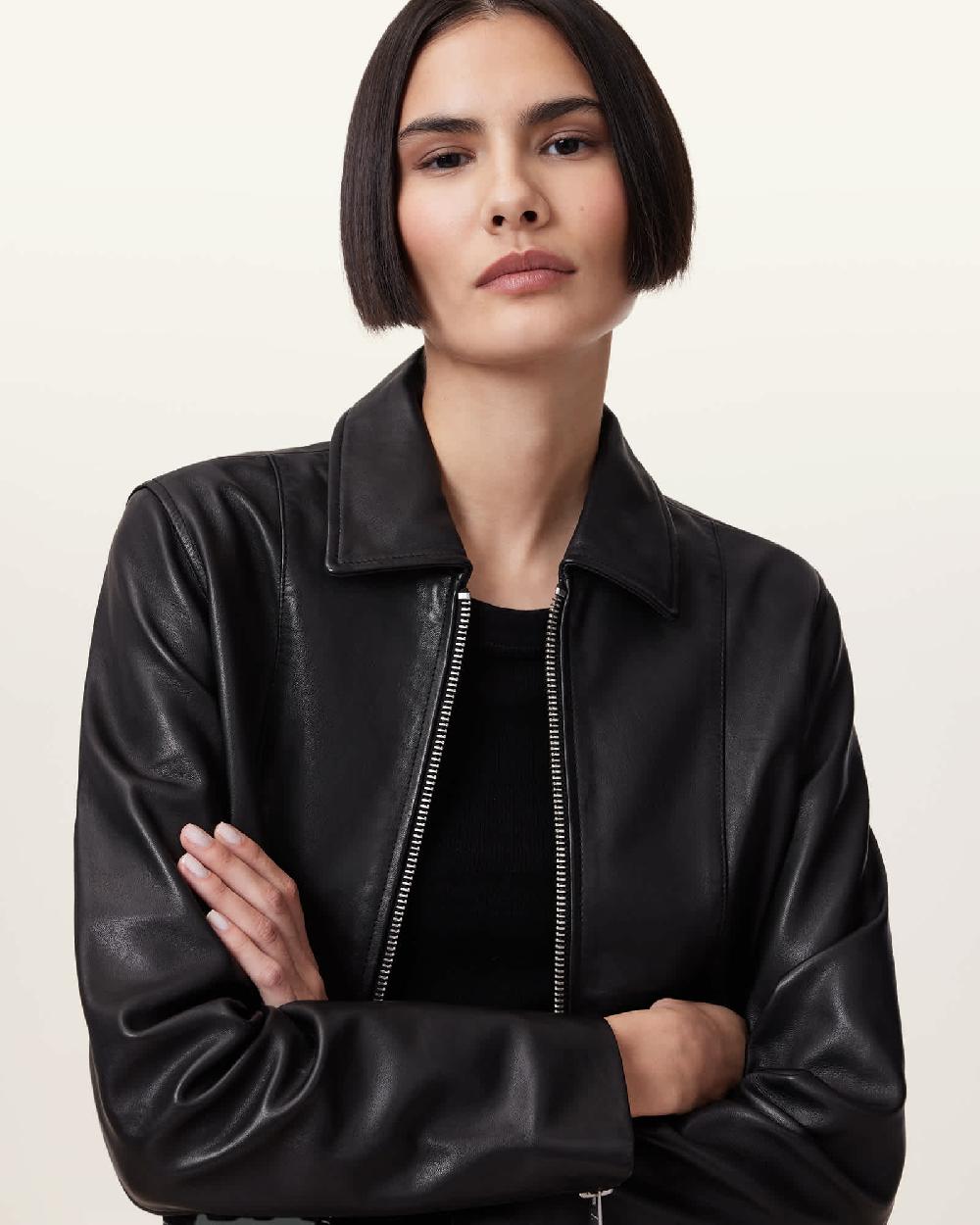 All Saints Alma Leather Jacket Black