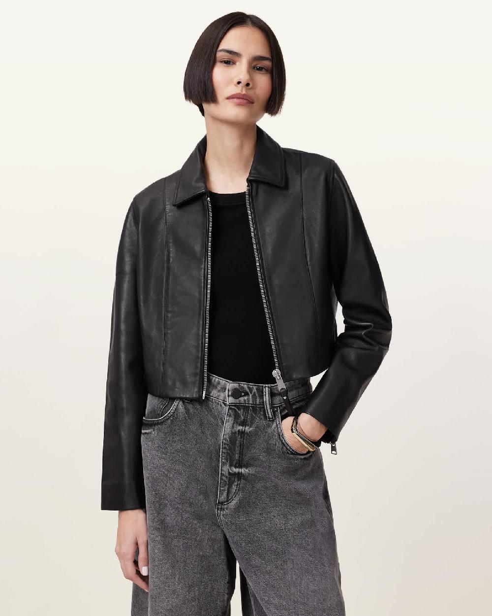 All Saints Alma Leather Jacket Black
