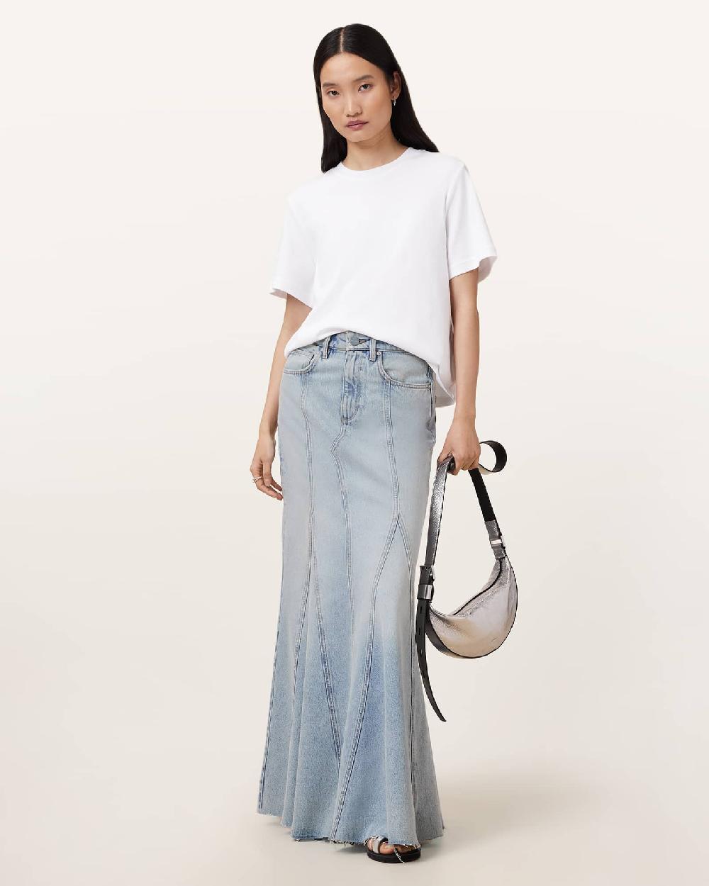 All Saints Alma Maxi Denim Skirt Light Indigo