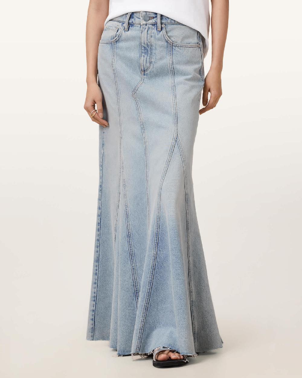All Saints Alma Maxi Denim Skirt Light Indigo