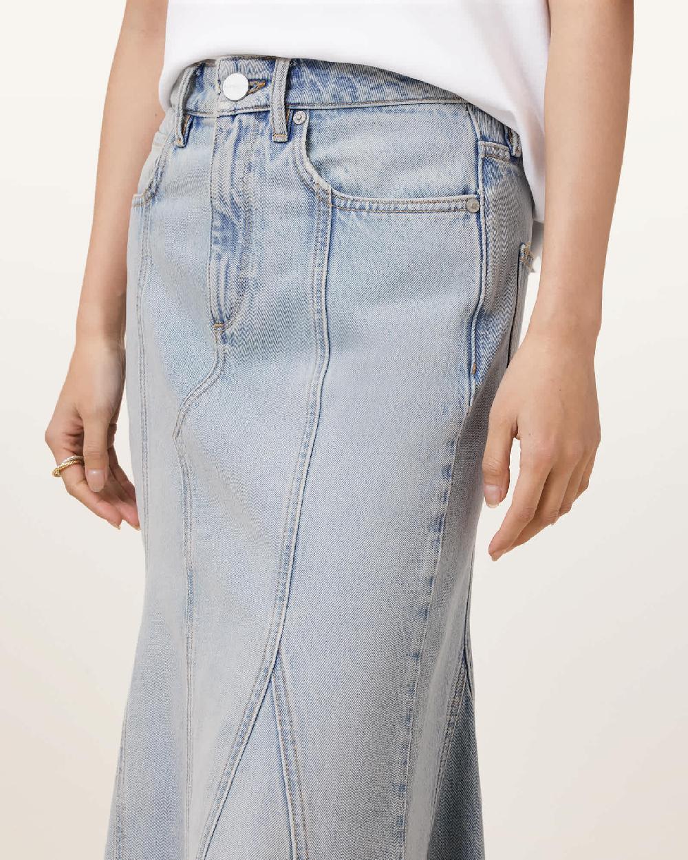 All Saints Alma Maxi Denim Skirt Light Indigo