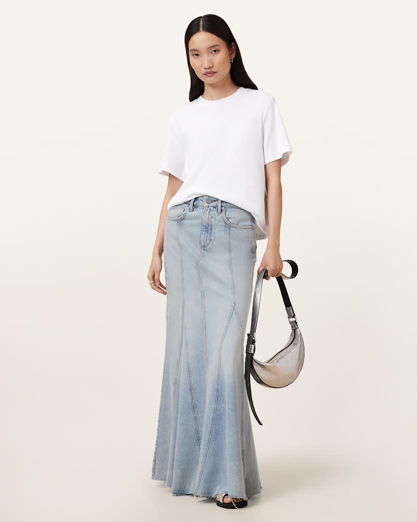 all saints Alma Maxi Denim Skirt Light Indigo