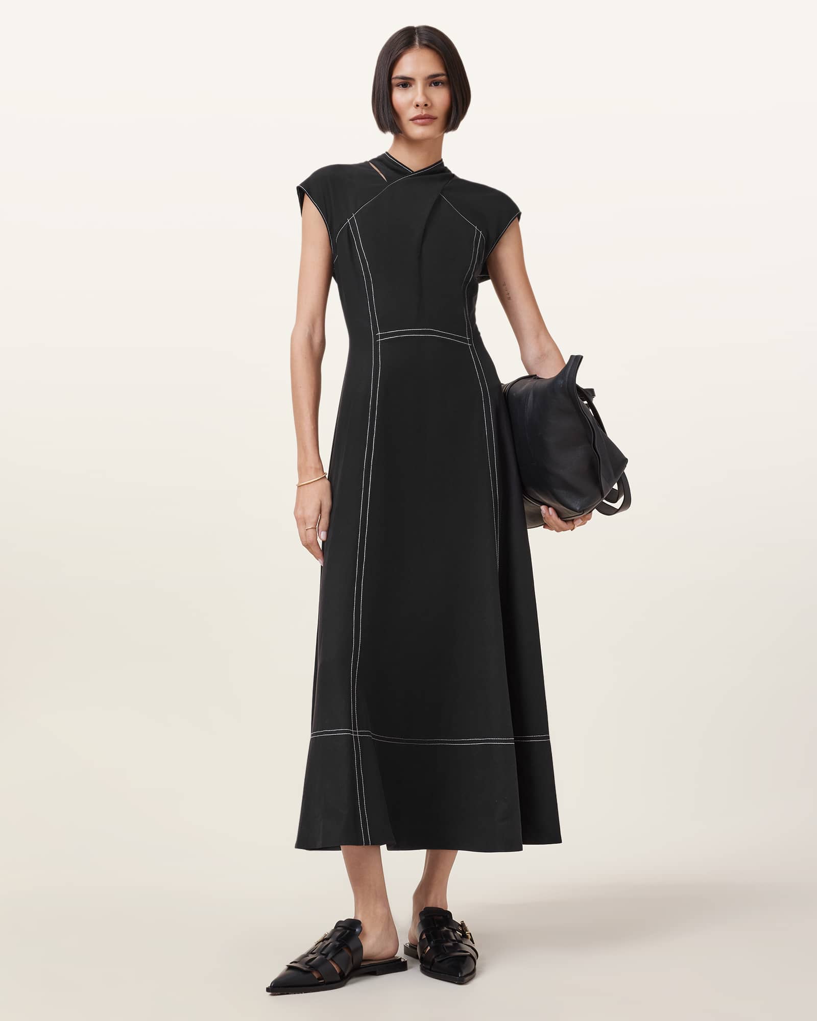 All Saints Amari High-Neck Midi Dress Black