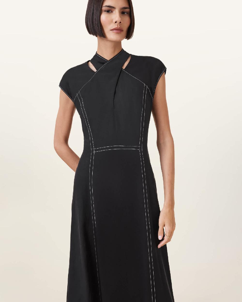 All Saints Amari High-Neck Midi Dress Black