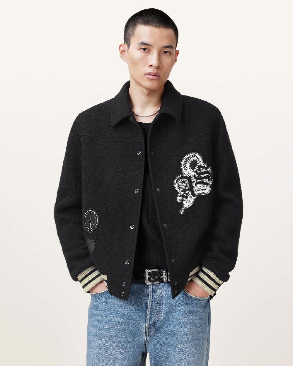 All Saints Ambaum Patch Bomber Jacket Black