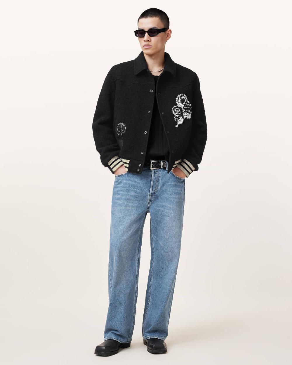 All Saints Ambaum Patch Bomber Jacket Black