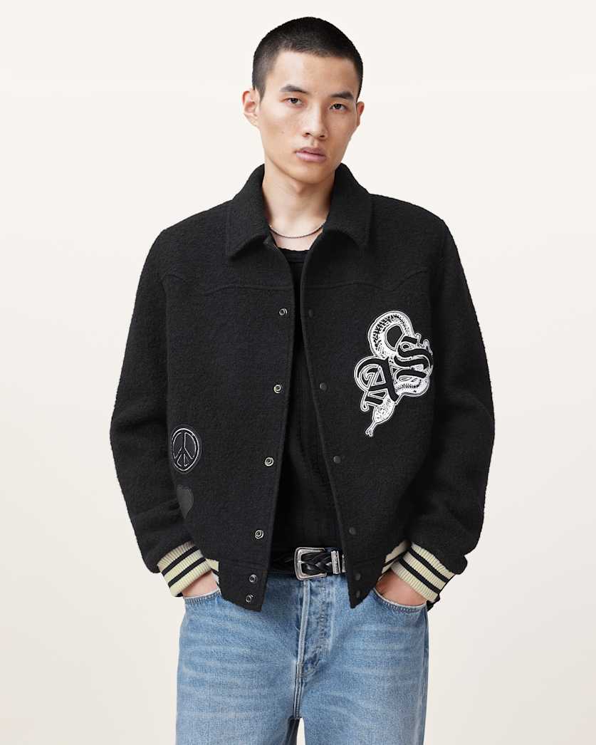 all saints Ambaum Patch Bomber Jacket Black