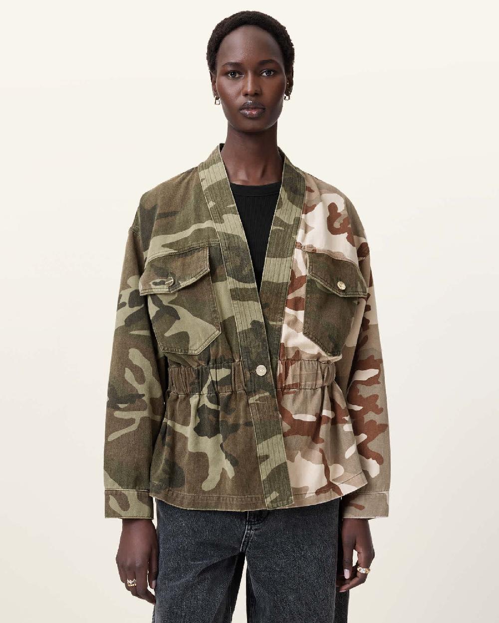 All Saints Amelia Camouflage Jacket Camo Green