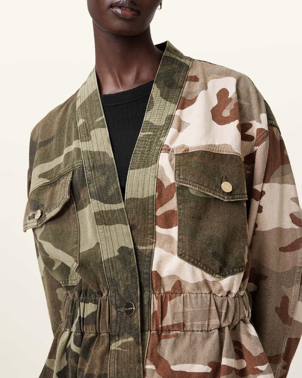All Saints Amelia Camouflage Jacket Camo Green