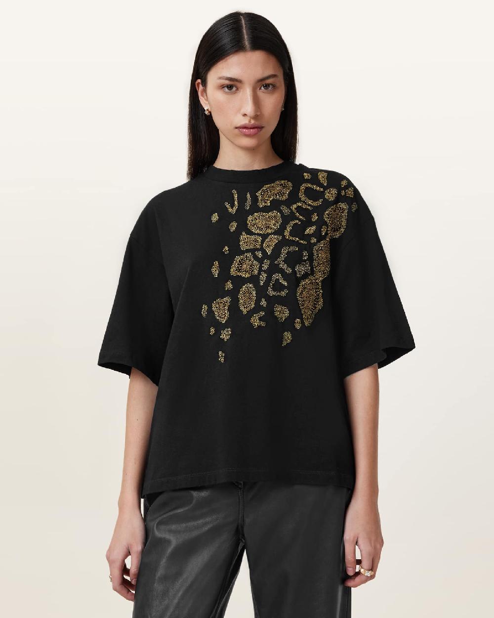 All Saints Amelie Flow Embellished T-shirt Black