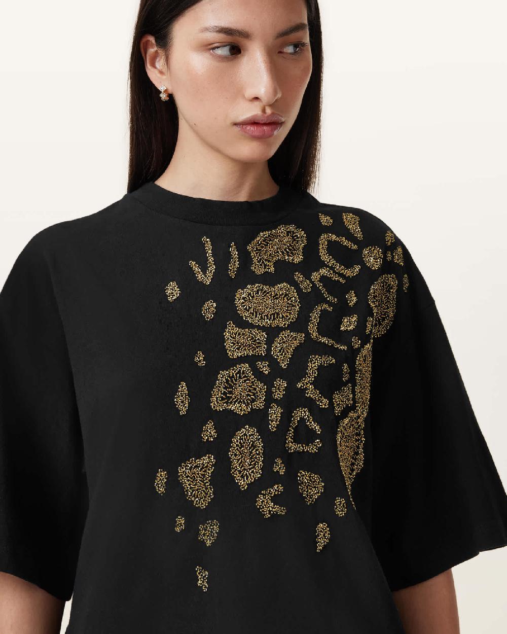 All Saints Amelie Flow Embellished T-shirt Black