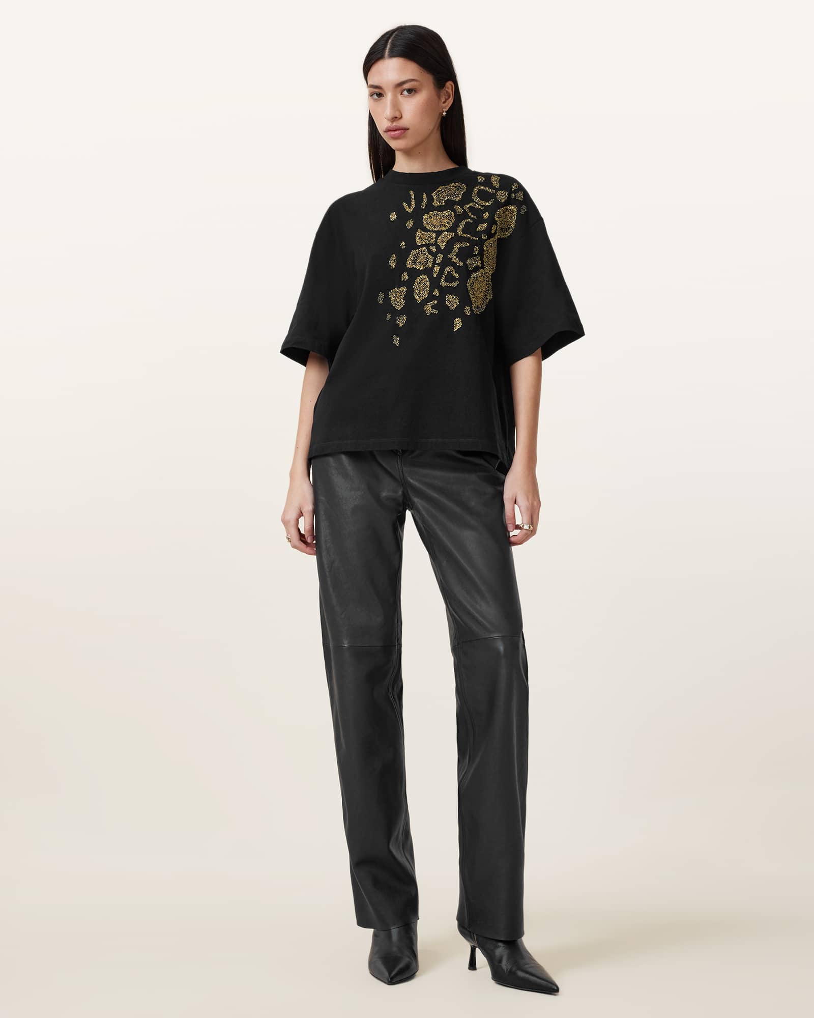 All Saints Amelie Flow Embellished T-shirt Black