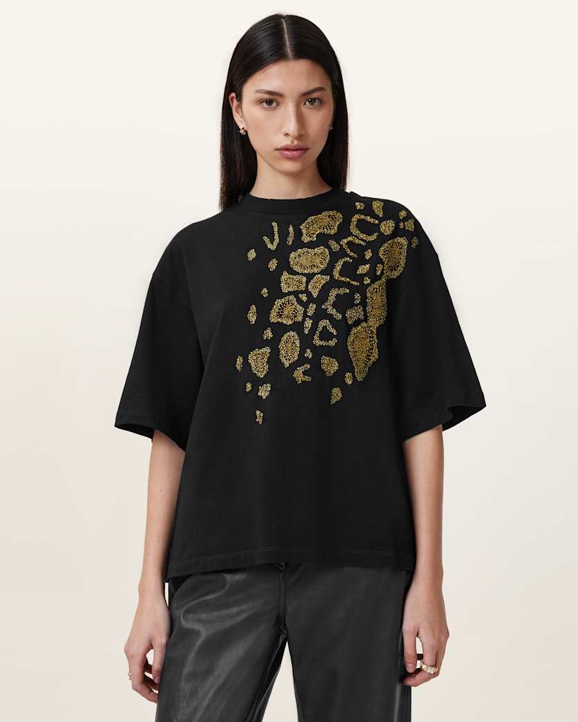 all saints Amelie Flow Embellished T-shirt Black