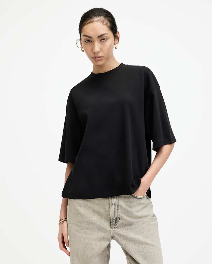 all saints Amelie Oversized Boxy T-Shirt Black