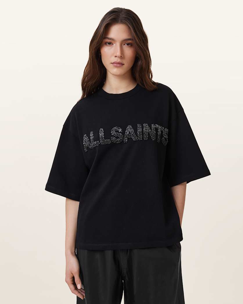 all saints Amelie Pearl Oversized T-shirt Black