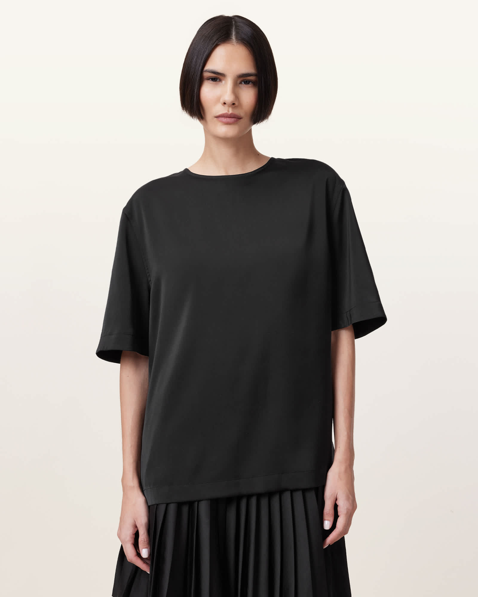 All Saints Amelie Satin Relaxed Fit T-Shirt Black