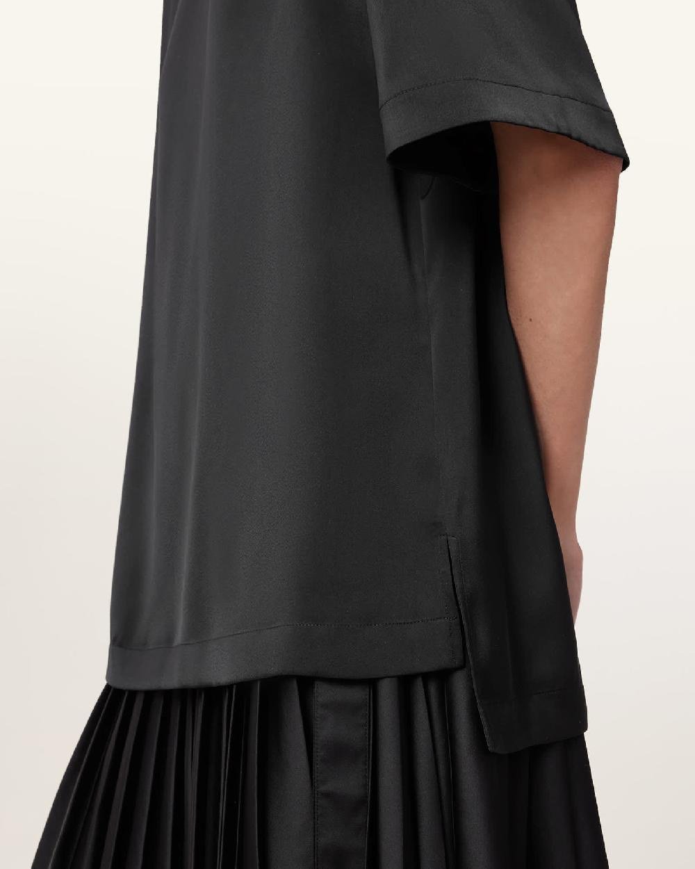 All Saints Amelie Satin Relaxed Fit T-Shirt Black