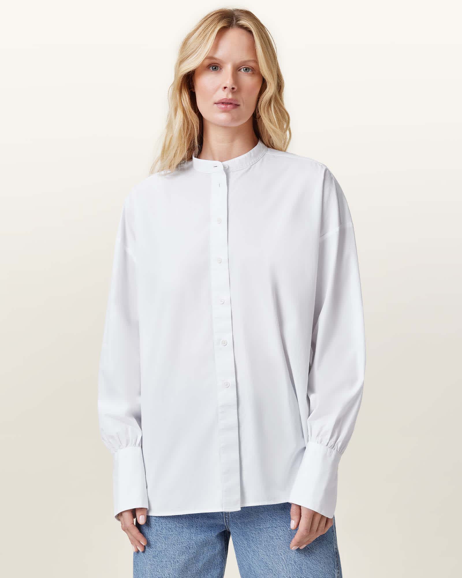 All Saints Ana Relaxed Fit Shirt Optic White
