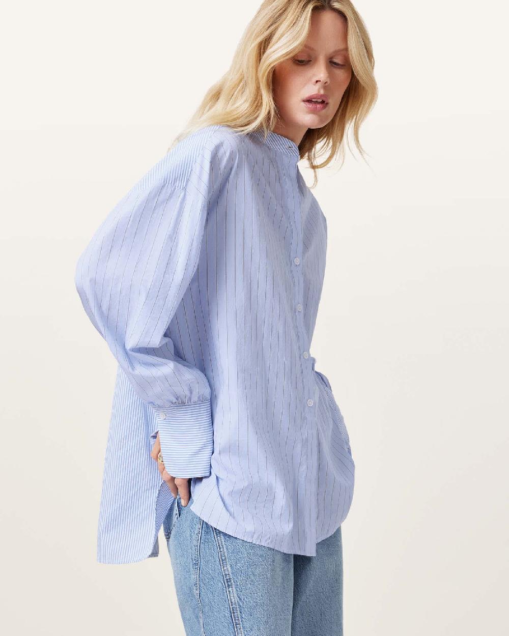 All Saints Ana Striped Shirt Pastel Blue