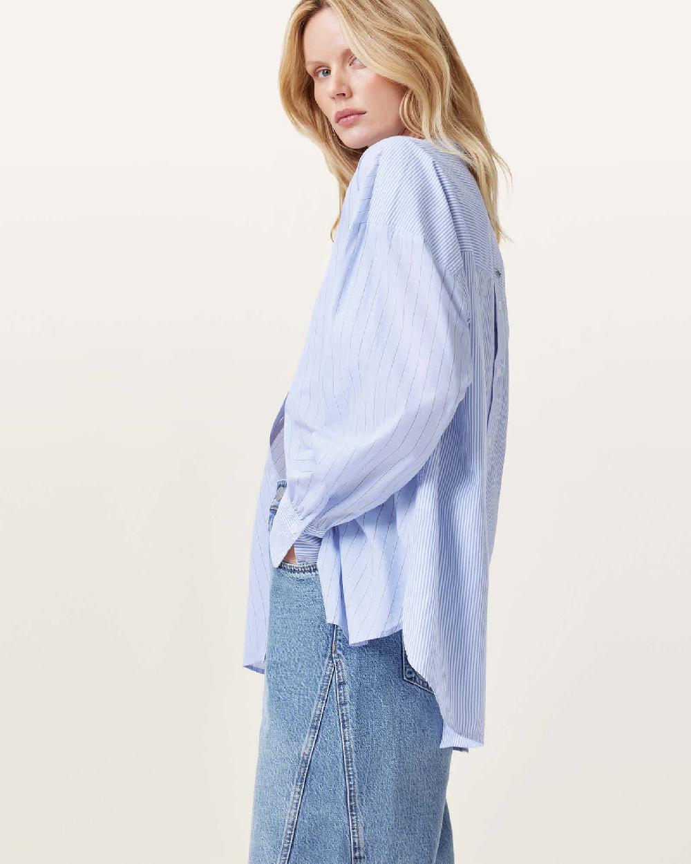 All Saints Ana Striped Shirt Pastel Blue
