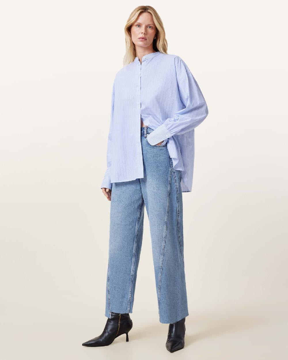 All Saints Ana Striped Shirt Pastel Blue
