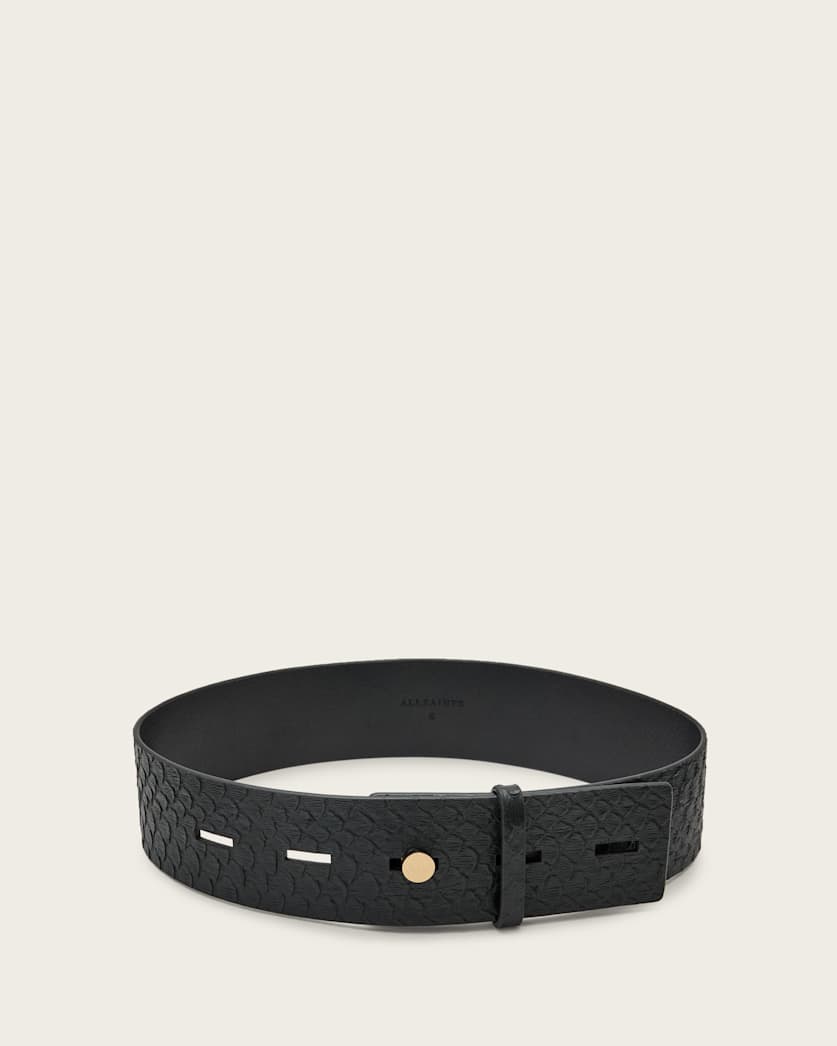 all saints Ananta Leather Belt BLACK/WARM BRASS
