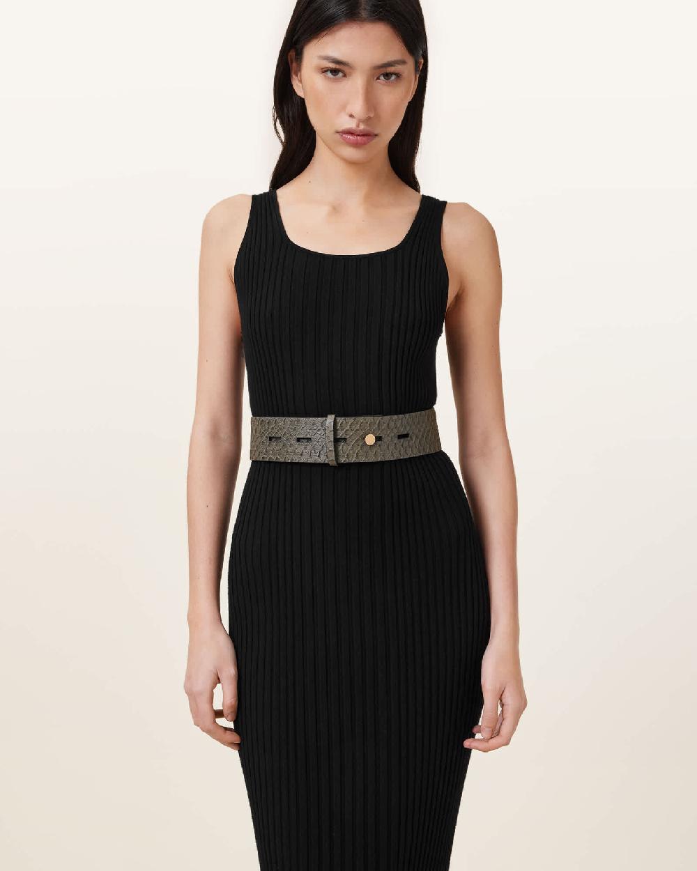 All Saints Ananta Leather Belt Olive Green