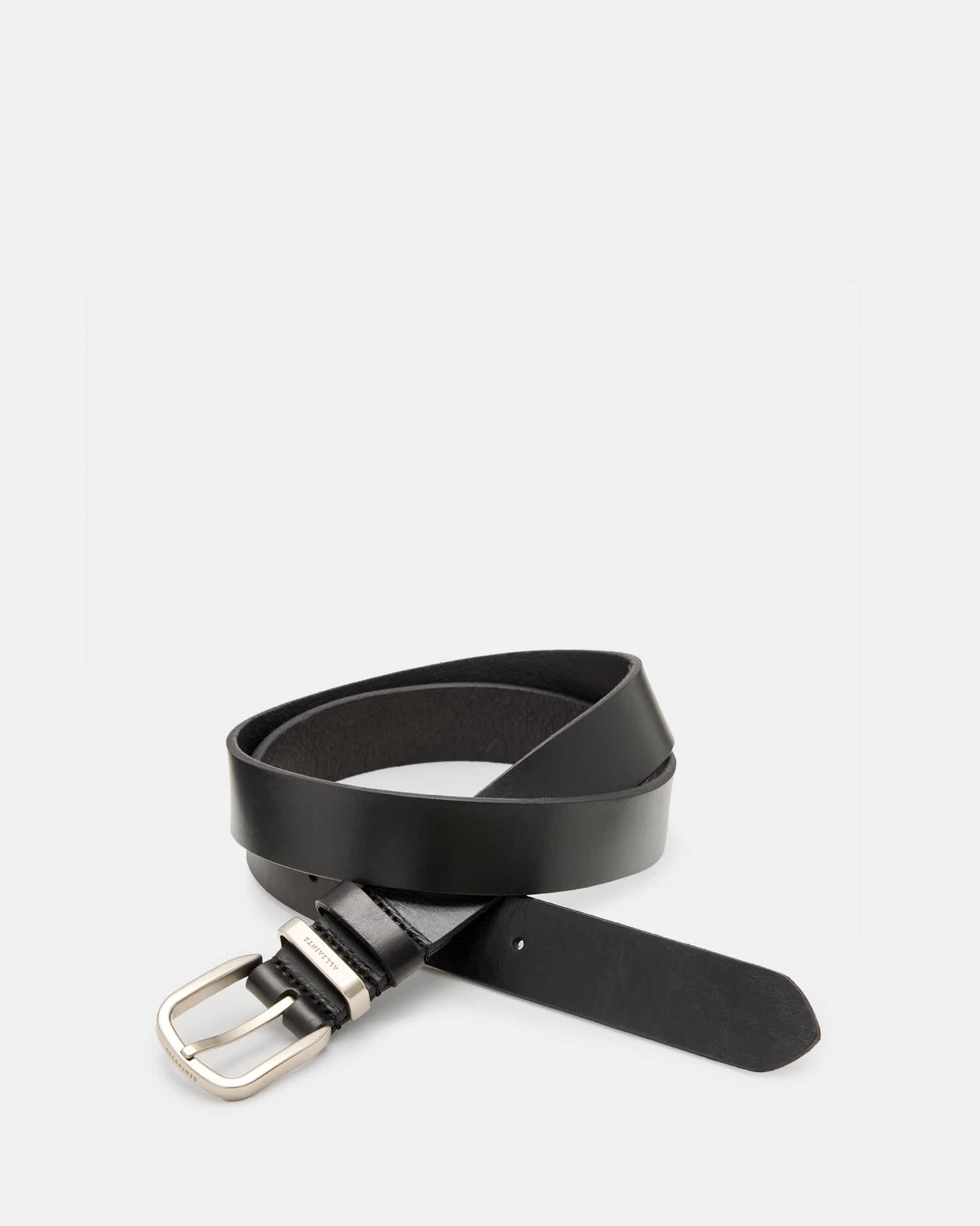 All Saints Angus Leather Belt BLACK/DULL NICKEL