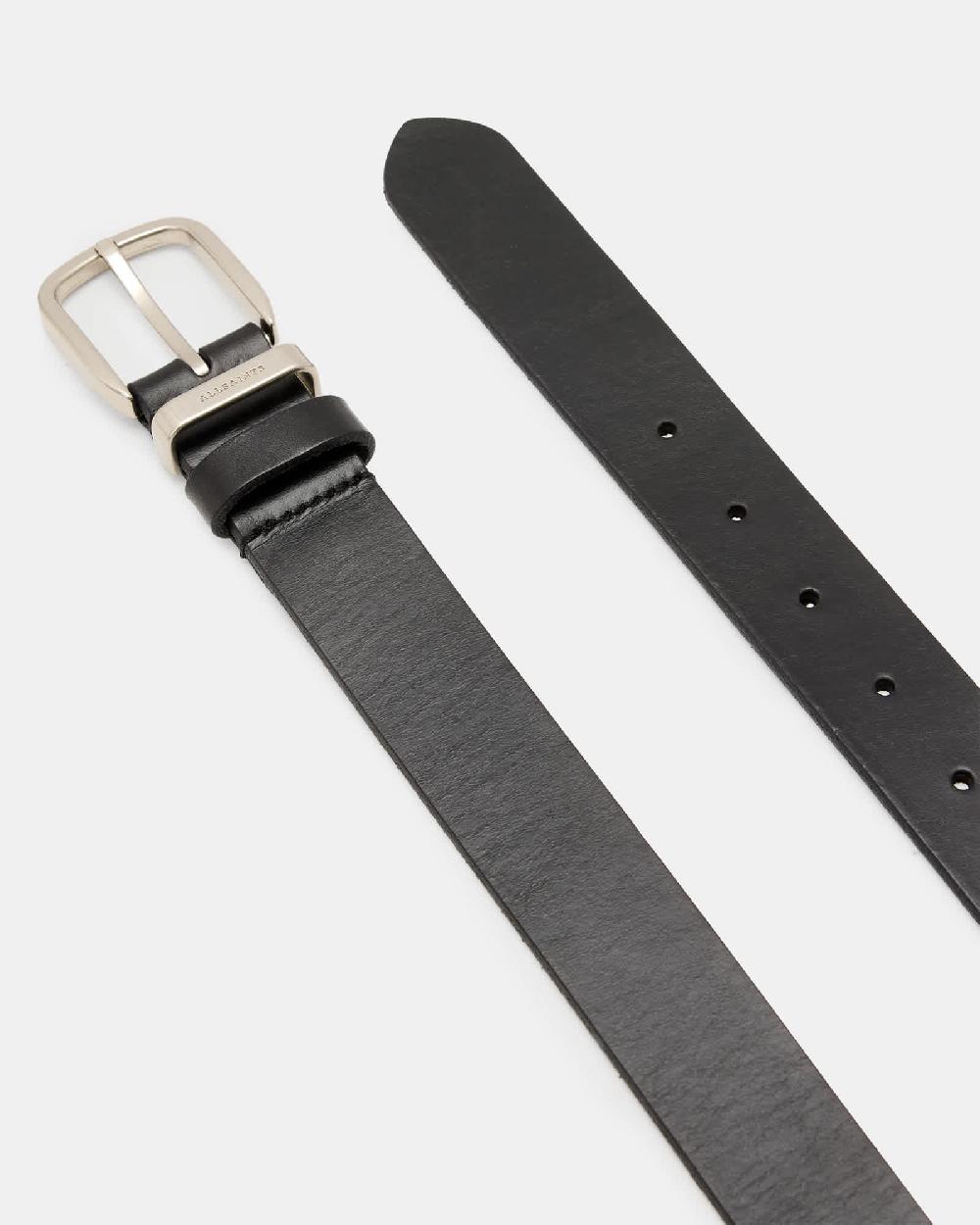 All Saints Angus Leather Belt BLACK/DULL NICKEL