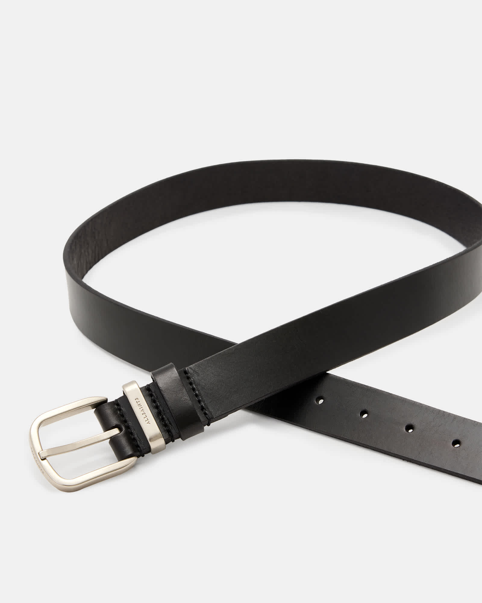 All Saints Angus Leather Belt BLACK/DULL NICKEL