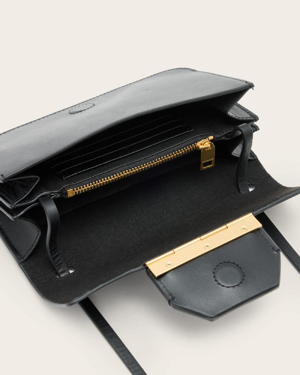 All Saints Ann Leather Crossbody Wallet Bag Black