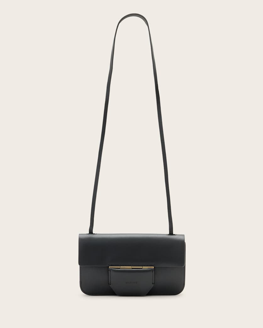all saints Ann Leather Crossbody Wallet Bag Black
