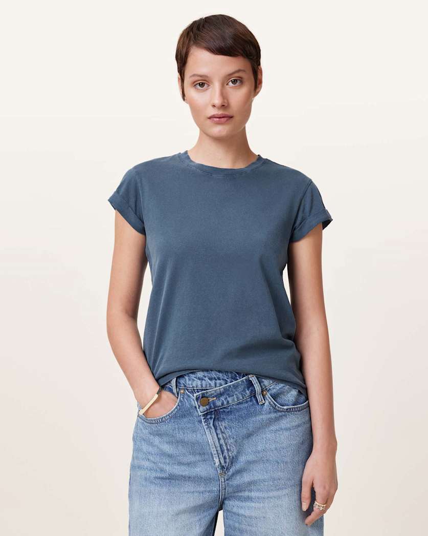 all saints Anna Crew Neck T-Shirt Oyster Blue