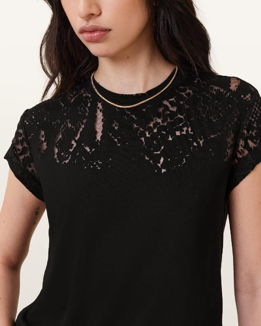 All Saints Anna Snake Print Devore T-Shirt Black