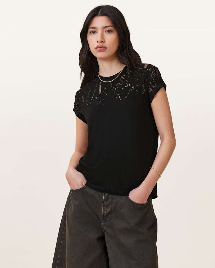 all saints Anna Snake Print Devore T-Shirt Black