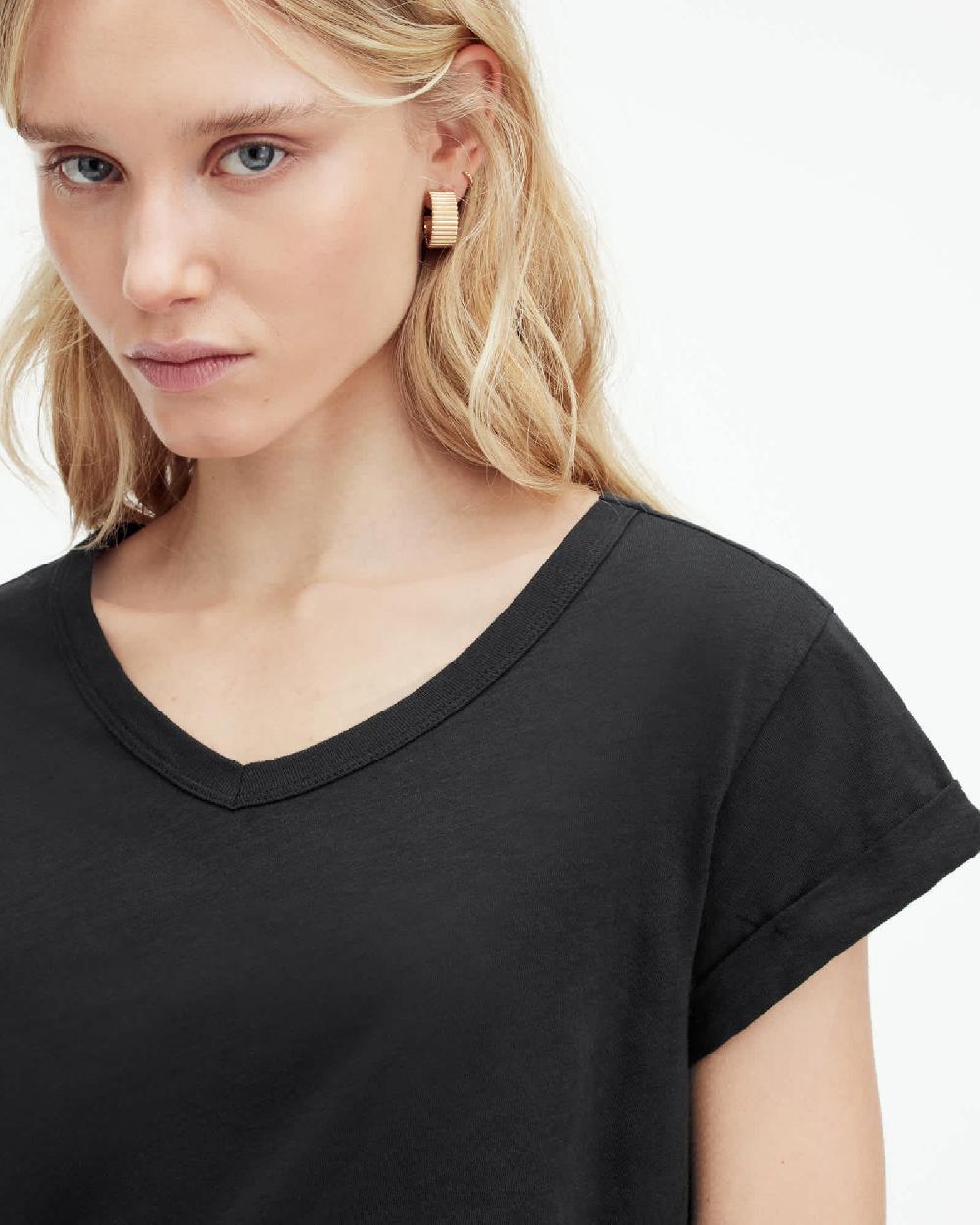 All Saints Anna V Neck Short Sleeve T-Shirt Black