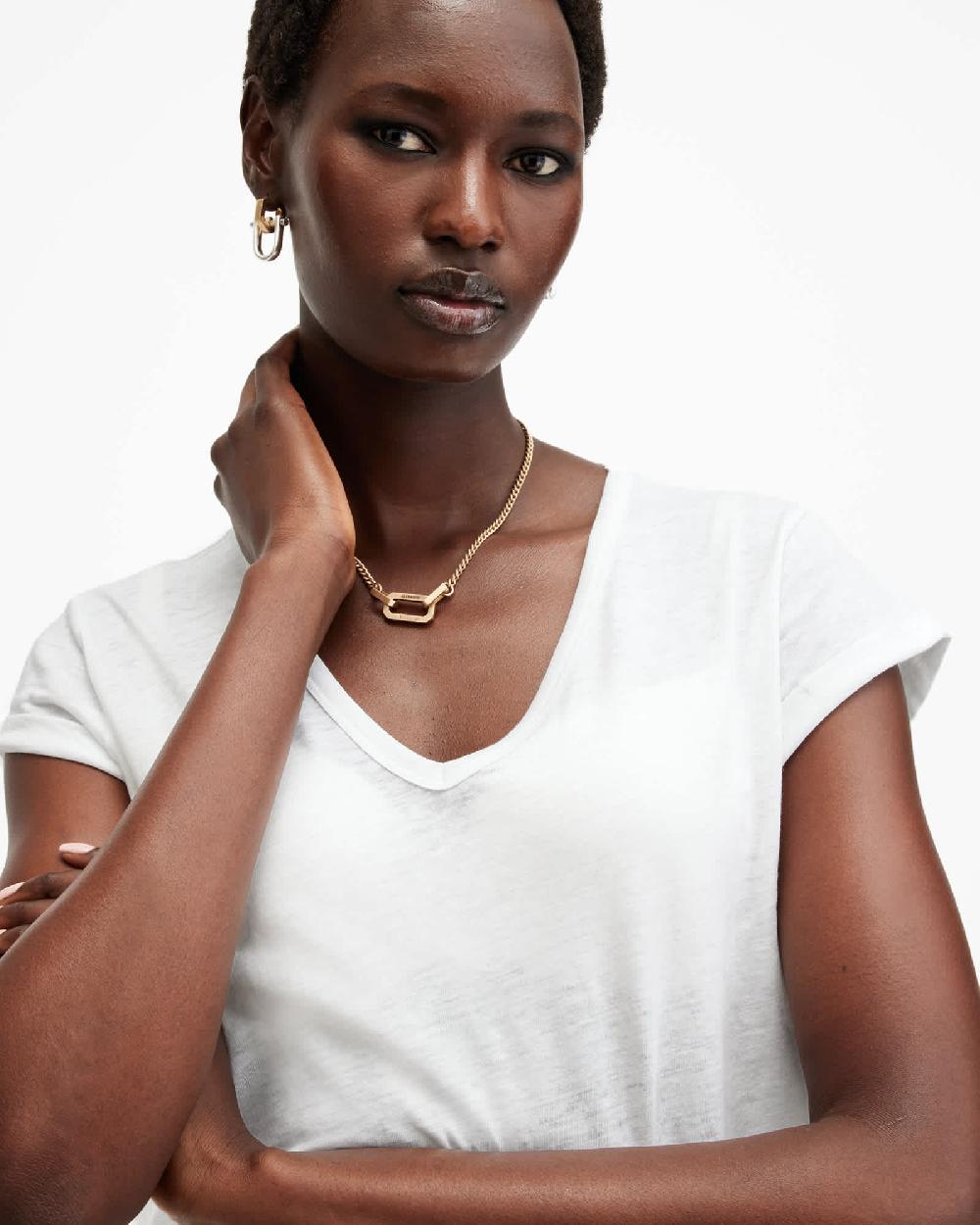 All Saints Anna V Neck Short Sleeve T-Shirt White